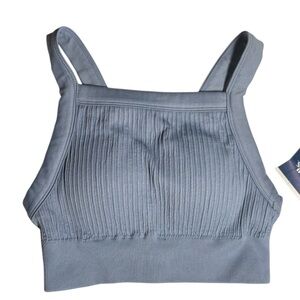 Aerie Seamless Sports Bra Blue Ribbed Square Neck Size Small NWT Stretchy